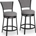 Bar Stools Set of 2, 25 Inch Metal Counter Height Bar Chairs, Modern Faux Leather 360 Round Swivel Barstools with Back, Counter Stools for Kitchen Island, Pub, Grey (Grey & Black)