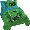 Jay Franco Kids Comforter Set Includes Sheets and Pillow Covers - Soft and Cozy Bed Set for Stylish Room Decor, Green - Minecraft Creeper, 7 Piece Queen Size Bedding