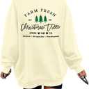 MYHALF Womens White Christmas Sweatshirt Crewneck Christmas Tree Graphic Shirts Oversized Xmas Pullover Sweater (Medium)