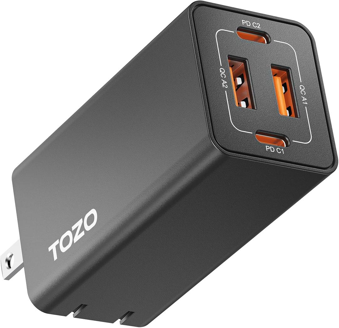 TOZO USB C Fast Foldable Wall Charger PD Power Adapter 4 Ports Compatible with MacBook Pro/Air, iPad Pro, USB-C Laptops, iPhone 14/13/12/Pro/Pro Max, Samsung S22/21, (Cable not Included)