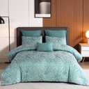 ALPHA HOME King Size Jacquard Bedding Comforter Set - All Season Luxurious Elegance With Cushion (1 Comforter, 2 Pillow Shams, 2 Euro Shams) (Jade Green)