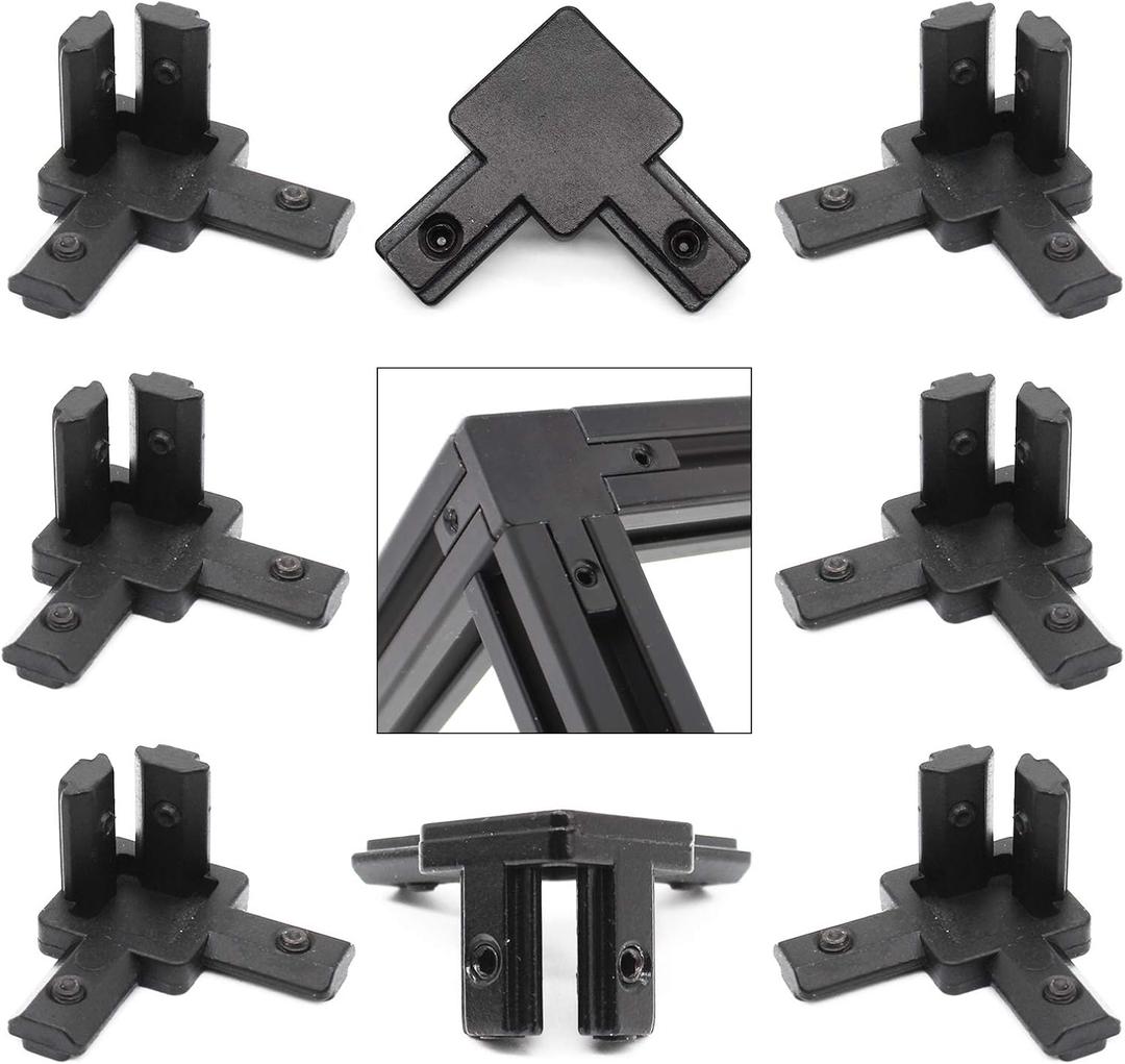 8Pcs 2020 Aluminum Extrusion T Slot Corner Bracket 20 Series Extruded Hardware 3 Way Tri Connector with Set Screw for 20/20 2040 T V Slot Black Aluminum Profile Frame Fitting