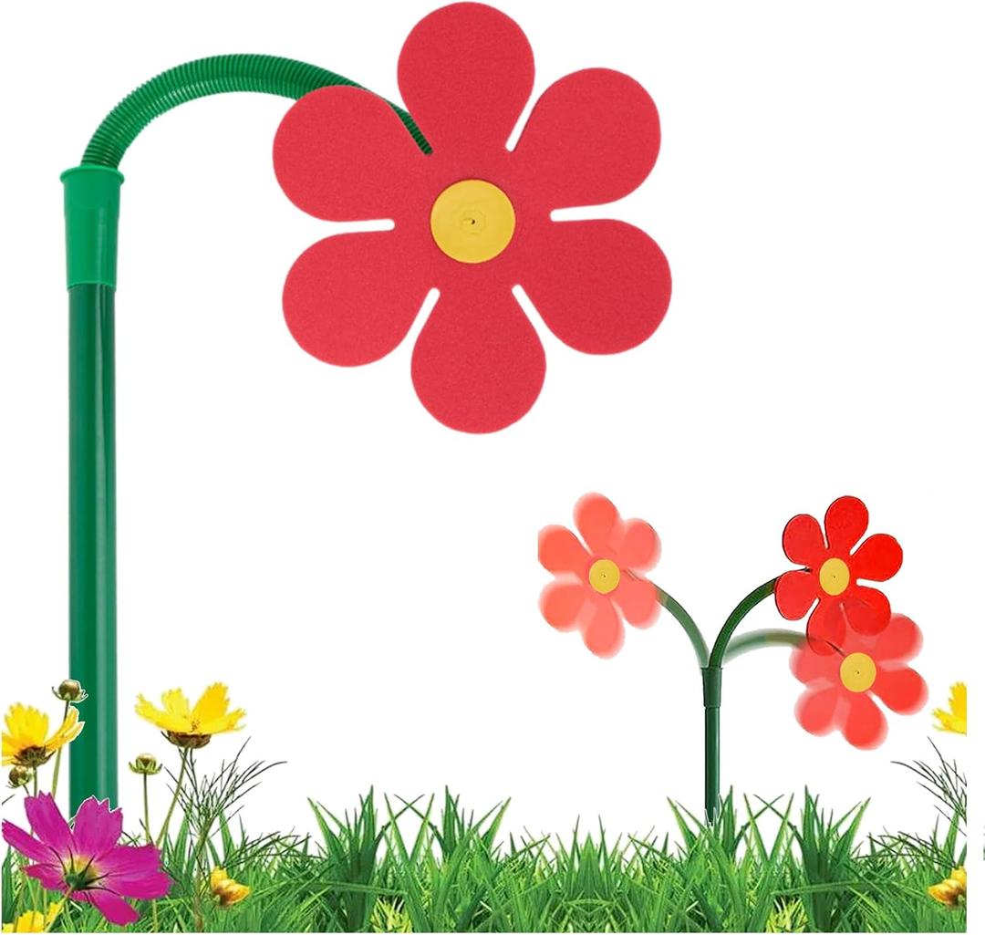 2 x Crazy Daisy Sprinkler Crazy Dancing Flower Water Sprinklers Funny Sun Flower Dancing Daisy Lawn Sprinkler for Yard Watering Dogs Playing Red Garden Sprinklers