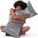 Bedsure Satin Body Pillow Pillowcase, Similar to Silk Body Pillow Cover with Zipper, Soft & Breathable Long Pillow Case, Cooling & Silky Long Pillowcase for Hair and Skin, Dark Grey, 20x54 Inches