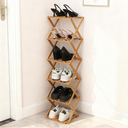 Fengzhizhu Bamboo Shoe Rack 6 Tier Foldable Shoe Rack Narrow Vertical Shoe Organizer Free Standing Shelf, Multifunctional Slim Storage for Entryway, Corner, Bedroom, Hallway, Wood Color