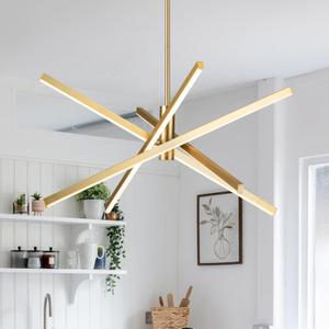 Y'INSP Gold Sputnik Chandeliers Modern LED Linear Chandelier Light 4 Light Pendant Light for Dining Room Foyer Kitchen Island Bedroom Living Room Gold Sputnik Light Fixture (27.55inch)
