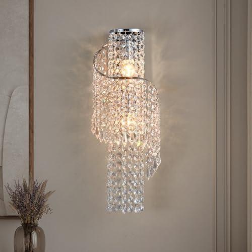 masarayti K9 Crystal Chrome Wall Sconces, Adjustable 3-Color LED Wall Light, FixtureVanity Wall Mount Lamps for Living Room Bedroom Bathroom Bedside Hallway Stairway