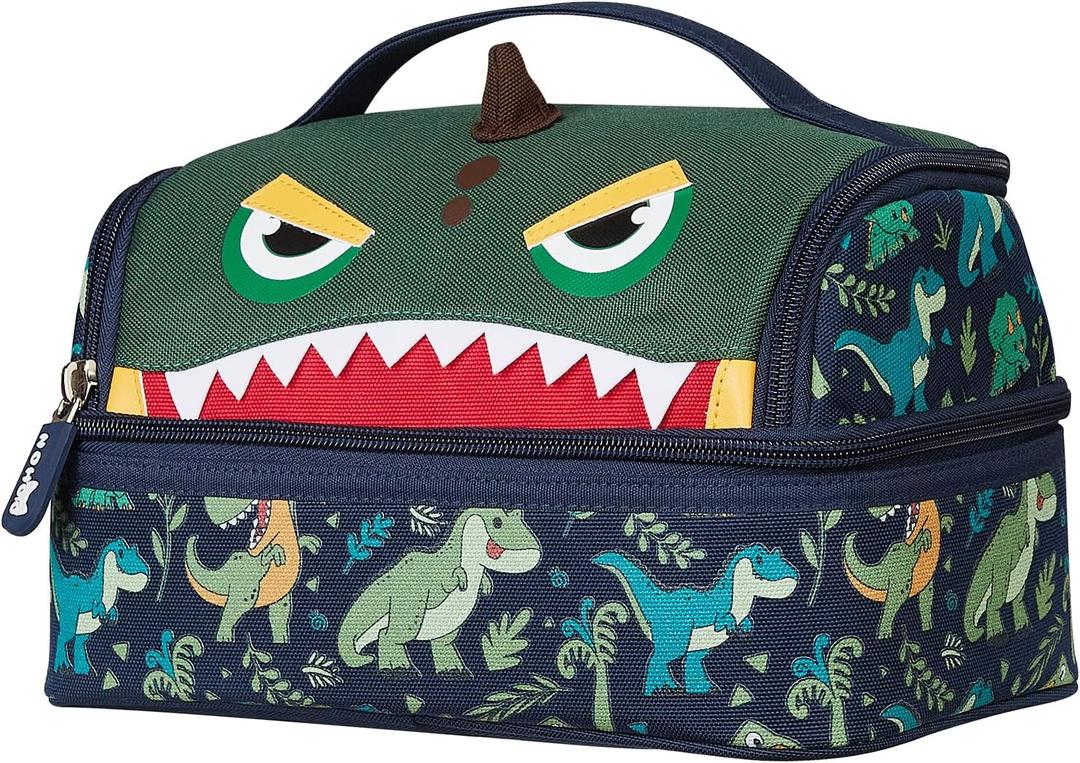 NOHOO Kids Insulated Lunch Bag Small Cute Reusable Green Dinosaur Food Box for Boys Girls Toddler Preppy School Kindergarten Daycare Use
