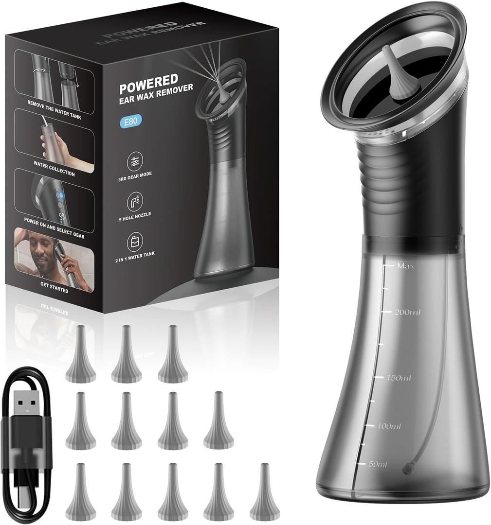 Upgraded Ear Wax Removal with LED Display- Safe and Effective Ear Wax Removal Kit-Ear Cleaner Kit -with Wastewater Recovery System-HSA-FSA-Eligible (Black)
