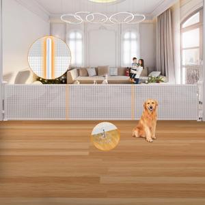Retractable Baby Gates, 200 Inch Extra Wide Child Gate for Stairs, Extra Long Child Gates for Large Openings, Mesh Safety Gate, Expandable Dog Gates 200" Wide 33" Tall, White