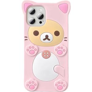 3D Cute Cartoon Bear Phone Case for iPhone 15 Pro - Fashionable and Stylish - Funny Pink Bear Design - Soft TPU Protective Case - Kawaii Silicone Cover for Women, Girls, and Kids