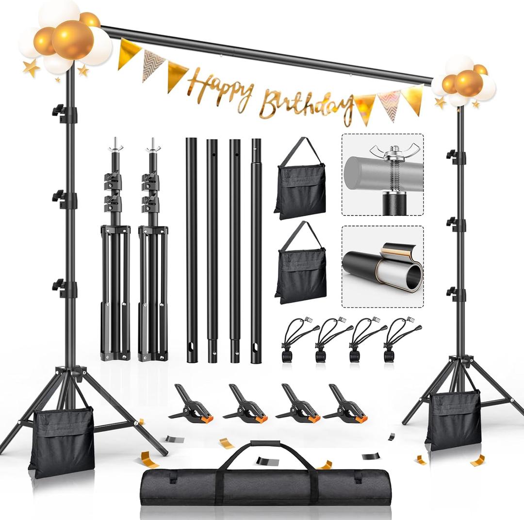 BEIYANG 8.5 x 10 FT Photo Backdrop Stand Kit, Adjustable Background Holder Support System Kit with Carrying Bag, for Photography Video Studio, Parties Decoration, Advertising Display