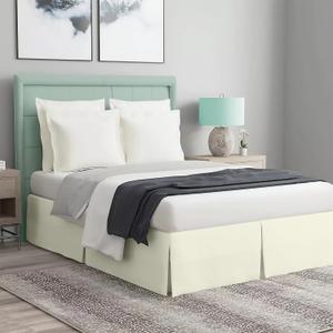 Magic Bed Skirt King Size 16 Inch Drop 100% Cotton Blend No Mattress Lifter Wrap Around Bed Skirt with Pleated Split Corners - Color Cream