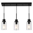 LIGOTFIRE 3-Lights Pendant Light Fixtures, Modern Black Kitchen Island Lighting with Clear Glass Shade, Adjustable Hanging Ceiling Lamp