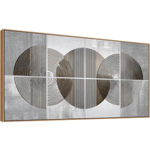 Tucai Decor Neutral Modern Abstract Wall Art - Large Horizontal Canvas Wall Art for Living Room Bedroom Office Grey Silver and Brown Circle Geometric Artwork Minimalist Framed Wall Decor Ready to Hang 20"x40"
