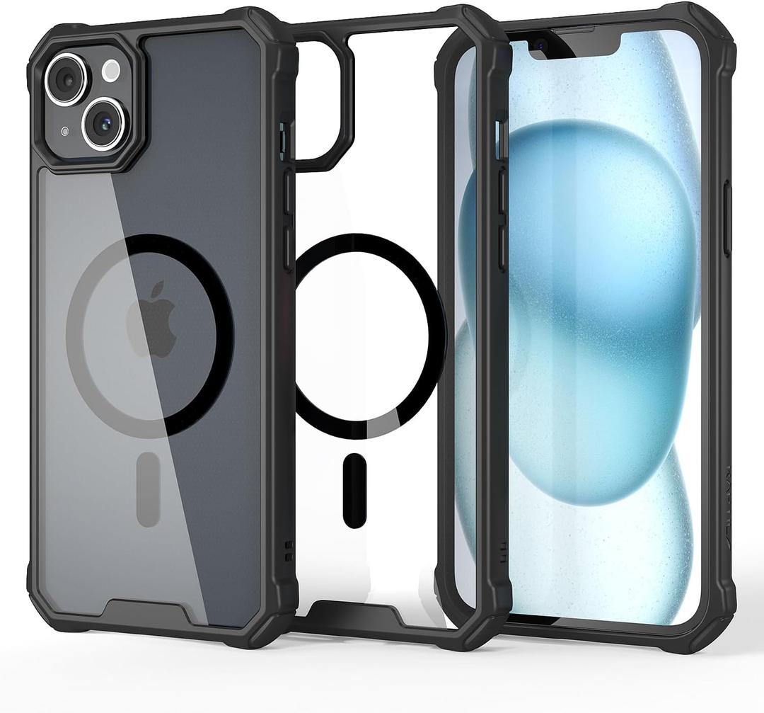 RAPTIC Air Magnetic for iPhone 15 Plus Case, Shockproof Protective Clear Case, Military Grade 10ft Drop Tested, Anti-Yellowing Technology Case, 6.7 inch, Black