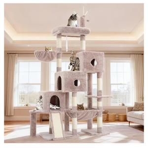 Hey-brother Cat Tree Tower, Scratching Posts with 3 Condos, Large Basket, Cozy Bed, Sisal Board, Step-by-Step Climbing Pathway and Toys, 74.8 inches Furniture for Big Indoor Cats, Muchroom MPJ081MU