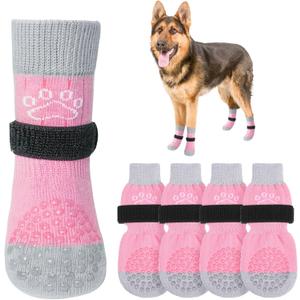 SCENEREAL Dog Socks to Prevent Licking Paws for Hot/Cold Pavement Anti Slip, Dog Shoes for Hardwood Floors, Dog Boots & Paw Protectors with Grippers for Small Medium Large Senior Dogs, Pink XL (Pink Pearl Paw(Pack of 4))