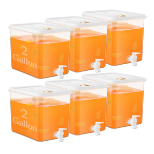 Domensi 6 Pack 2 Gallon Drink Dispenser for Fridge with Spigot Water Dispenser Leak Proof Lids Filter Screen Beverage Juice Container Sealed Plastic Lemonade Milk Cold Hot Drink Tea Jug for Party