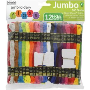 Essentials By Leisure Arts and Iris Embroidery Floss Jumbo 105 Pack - 6 Strand Colorfast Cotton Thread with Bobbins for Cross Stitch, Embroidery, DIY Crafts