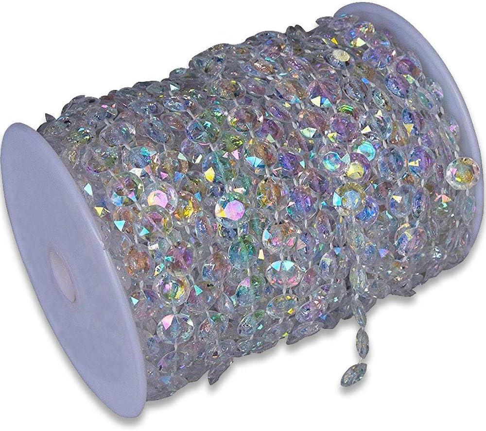 99FT DIY Garland Diamond Acrylic Crystal Beads Strand Shimmer Wedding Decorations Party Decoration Crafting Projects (Iridescent)