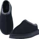 Women's Platform Slippers Winter Mini Boots Anti-Slip Suede Slip on Women Sneakers Fur Lined House Slippers for Indoor Outdoor (6, Flat Black)