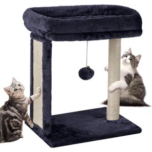 SYANDLVY Small Cat Tree with Scratching Board, Scratching Post with Perch for Indoor Cats, Cat Scratcher with 2 Dangling Balls, Great for Kittens (Smoky)