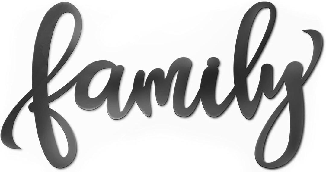 ViveGate Metal Family Signs for Home Decor Wall, 18"X9" Black Family Sign Heavy Iron Happy Family Wall Art Cut Out Plaque Family Wall Decor