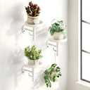 DELLAN Wall Plant Holder, 3 Pack Metal Wall Planters Stand Floating Shelves for Indoor Plants, Window Sill Plant Decor for Bedroom, Bathroom, Living Room, Home, Office, All White