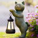 Nacome Solar Cat Outdoor Statues for Garden: Outside Decor with Lantern Clearance for Yard Art Lawn Ornaments Porch Patio Balcony - Gifts for Grandma Mom Women