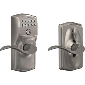 Schlage Camelot Keypad Lock with Lever Handle, Electronic Keyless Door Entry, Flex Lock AutoLock Option, Satin Nickel, FE595 CAM 619 ACC