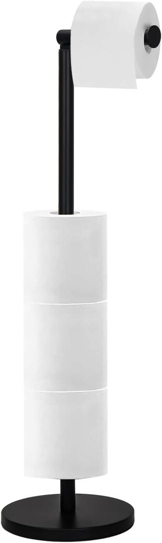 Toilet Paper Holder Stand - Free Standing Toilet Paper Roll Holder for 4 Rolls with Anti-Slip Base Bathroom Organizers and Storage,Black