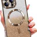 Misscase for iPhone 15 Pro Magnetic Glitter Case Compatible with MagSafe,Camera Lens Protector Full Protection Elegant Anti-Scratch Dust-Proof Net Case Cover for iPhone 15 Pro Gold