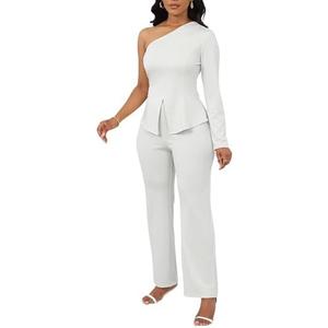 Aro Lora Womens Sexy 2 Piece Outfits One Shoulder Long Sleeve Slit Top and Pant Set Dressy Pantsuits. Size XL.