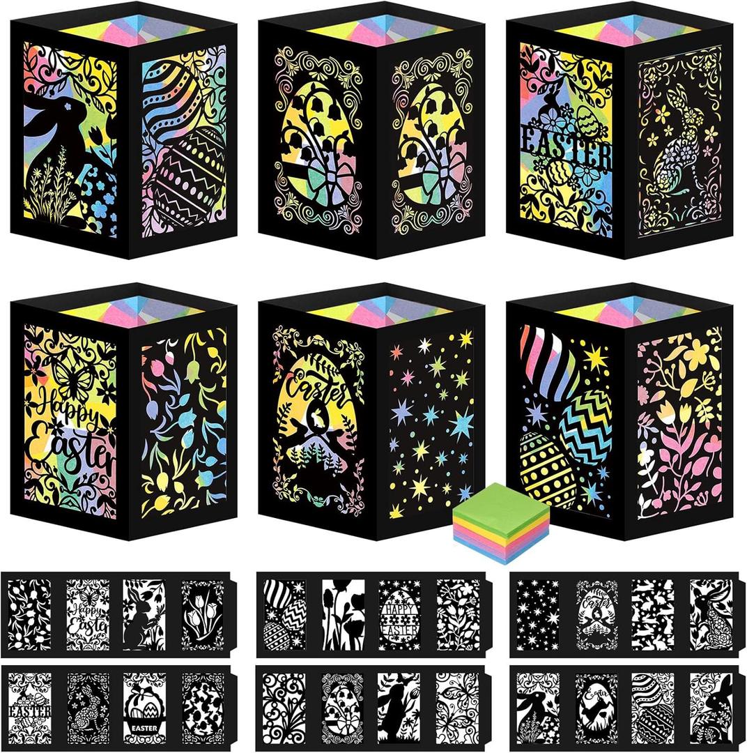 Retisee 24 Pcs Spring Easter Craft Kits with Eggs Bunnies Design DIY Tissue Paper Lantern Suncatcher for Home Party Activity Project Bulk Supplies Easter Birthday Party Gifts
