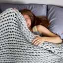 Nuzzie Chunky Knit Weighted Blanket - Breathable, Cooling, Hand Made Knit Throw Blanket for Sleep - Machine Washable, Stylish Design (Light Grey, Throw | 12lbs | 44"x60")