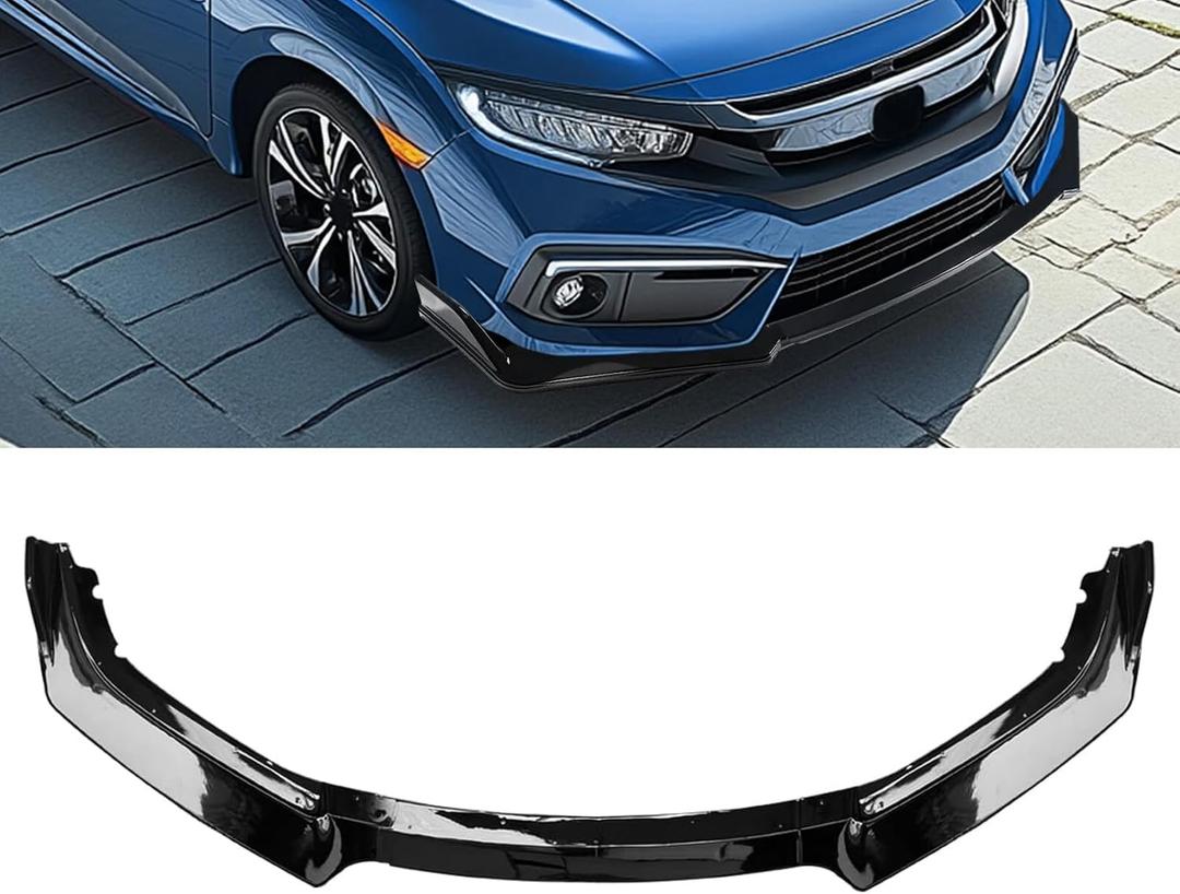 3Pcs Glossy Black Front Bumper Lip Splitter for 2016-2020 Honda Civic Bumper Body Kit Protection Splitter Spoiler