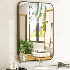Easly 20 x 28 Inch Bathroom Mirror, Rounded Rectangular Vanity Mirror for Wall, Modern Mirror for Room Decor, Black Framed Wall-Mounted Mirrors for Home Decor, Hangs Horizontally or Vertically