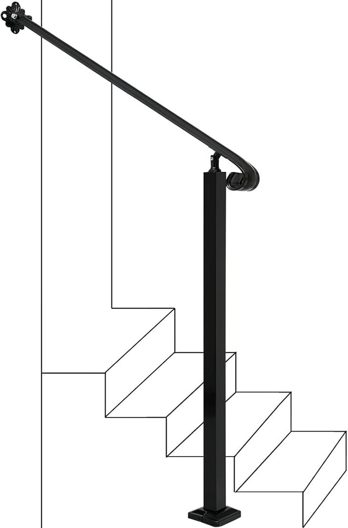 Adjustable Handrail 1-3 Step,Wall&Floor Mounted Wrought Iron Handrail