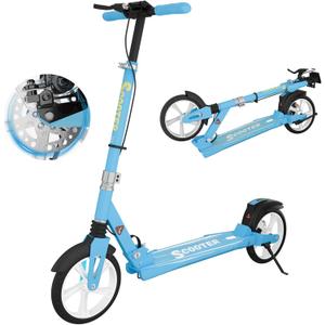MEE GOO Scooter with Disc Brake & Dual Shock Absorbers,200mm PU Wheels ABEC-7 Bearings,Foldable Scooter for Teen&Adult,Non-Slip Deck,Kick Scooter (BLUE)