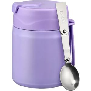17oz Soup Thermo for Hot Food Kids Insulated Vacuum Food Jar with Stainless Steel Spoon Wide Mouth Thermo Leakproof Lunch Food Container Kids Hot Lunch Box (Purple)