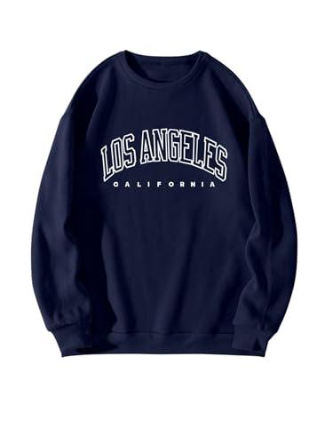 WDIRARA Men's Letter Graphic Round Neck Long Sleeve Sweatshirt Casual Tops Dark Blue XX-Large