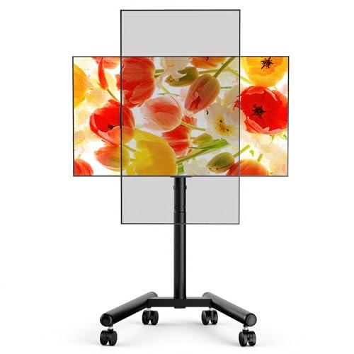 ECOTINY Rolling TV Stand for 13-50 Inch TVs Holds up to 55lbs, Tool-Free 180° Rotation Mobile TV Cart with Wheels, Heavy Duty 1.8mm Steel Portable TV Stand for Outdoor & Bedroom, Max VESA 200x200mm