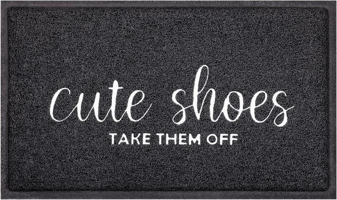 AOAOPQ Welcome Mat Indoor Front Door Mats Outdoor for Home Entrance Durable PVC Material with Non Slip Rubber Backing Cute Shoes TAKE Them Off Mats Doormat for Indoor Outdoor High Traffic Areas (1'6" x 2'6" (Rectangular), Black)