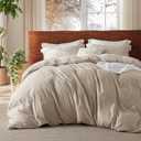 Bedsure 100% Washed Cotton Duvet Cover Twin - Beige Minimalist Cotton Duvet Cover Set Linen Like - 2 Pieces GentleSoft Plain Simple Bedding Set with 1 Pillow Sham (Beige, Twin, 68"x90") (Twin (68" x 90"), 03 - Beige (No Comforter))