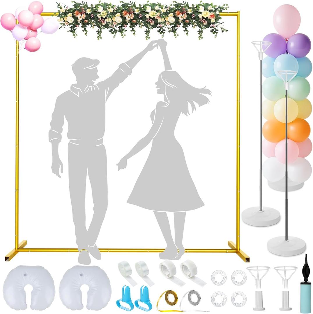 6.5FT Wedding Arch Backdrop Stand Metal Backdrop Stand with 2 Pcs Adjustable Balloon Arch Stand Gold Wedding Arch Frame for Birthday Party Graduation Baby Shower Ceremony Outdoor Indoor Supplies Dcor