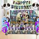 Birthday Party Decorations, Magical Wizard Pirate Halloween Horror Night Themed Party Supplies - Happy Birthday Banner, Balloons, Backdrop, Tablecloth, Cake Inserts Set-Black