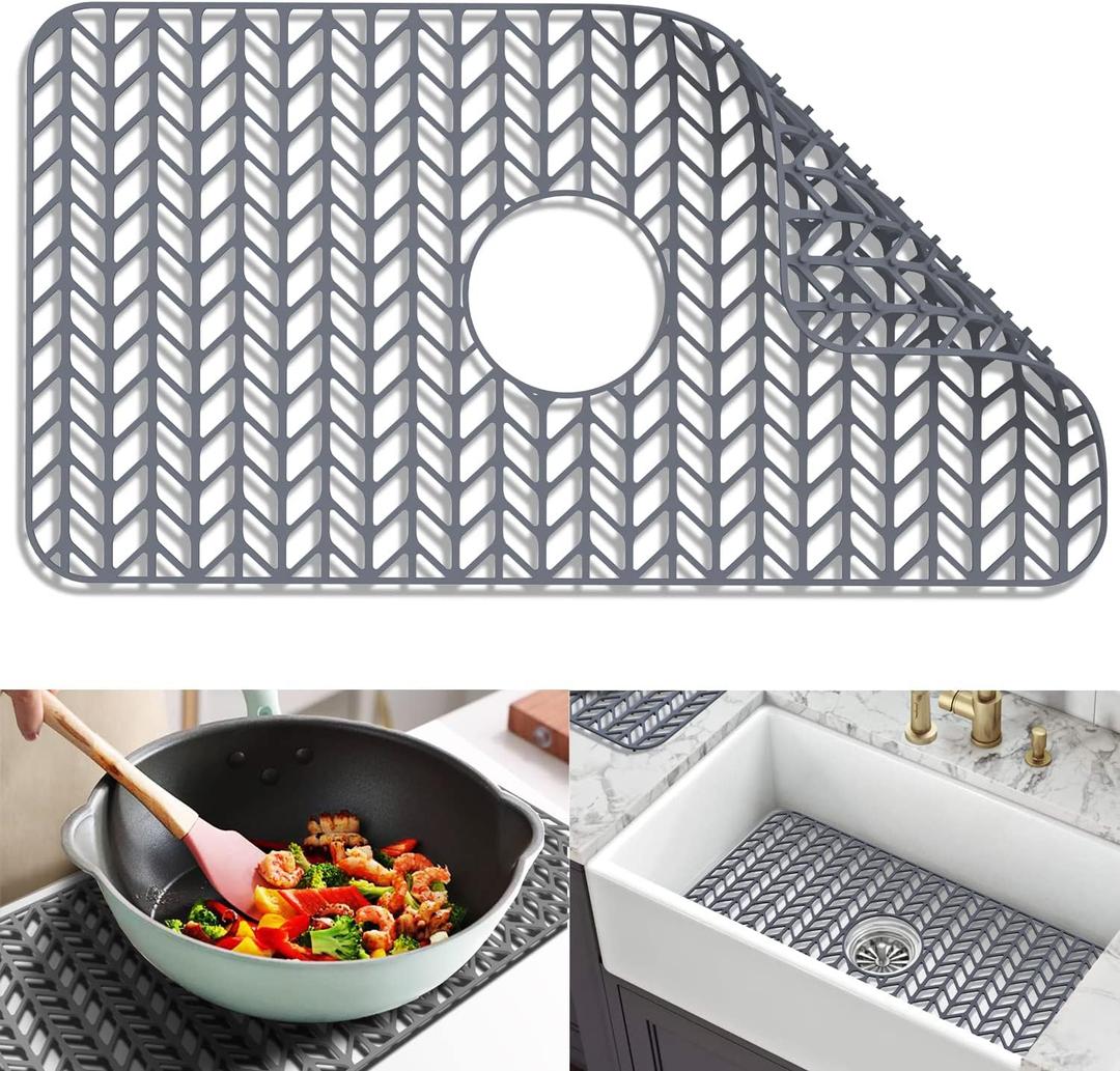 Silicone Sink Mat Protectors For Kitchen 26''x 14''.JOOKKI Kitchen Sink Protector Grid for Farmhouse Stainless Steel Accessory with Center Drain