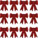 CCINEE 12Pcs Red Buffalo Plaid Christmas Bows 5.1 x 6.9 Inch Red and Black Christmas Decorative Bows Checked Wreath Bows for Wreath Garland Christmas Tree Topper Decoration Home Party Supplies