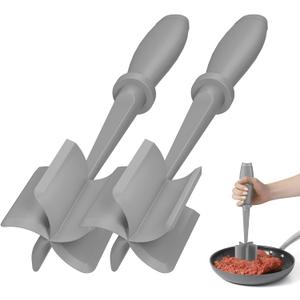 2 Pcs Meat Chopper, Hamburger Grinder, Premium Heat Resistant Smasher for Ground Beef, Burger Grinder Nylon Potato Mix Tool-Black-Grey (Gray)